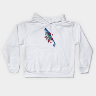 Watercolor whale and red flowers Kids Hoodie